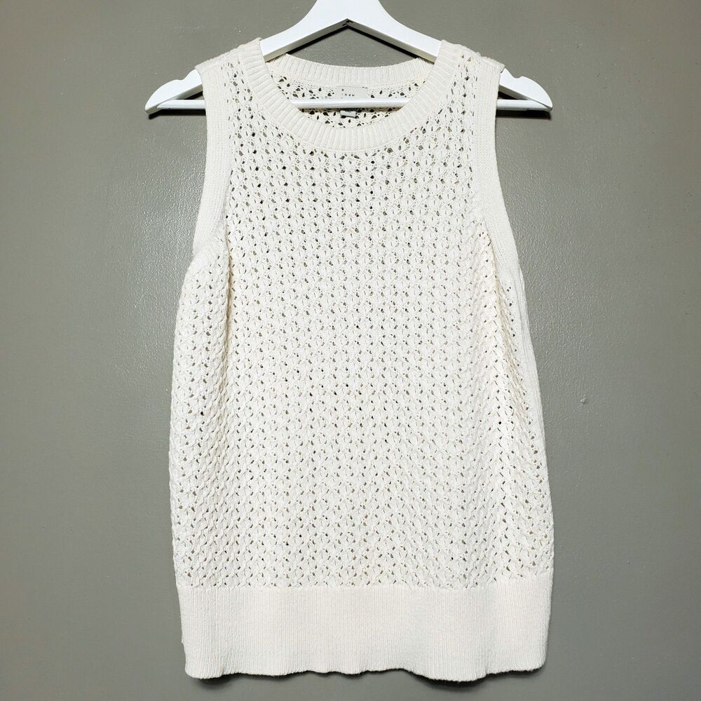 A New Day Sleeveless Knit Sweater Size Medium Cream Open Knit Boho Preppy 2020